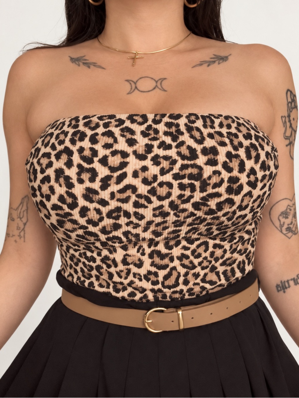 gaze Leopard Print Strapless Bodysuit - Beige & Black
